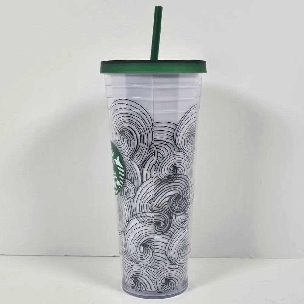 Starbucks‎ Ink Waves Cold Coffee Tumbler Cup Abstract Dot Siren Logo  24oz
